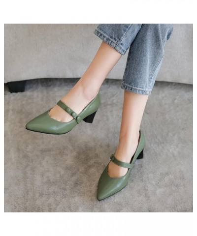 Woman Slip on One Strap Pumps Concise Pointy Toe Working Shoes Breathable Chunky High Heels Pumps Green $26.22 Pumps