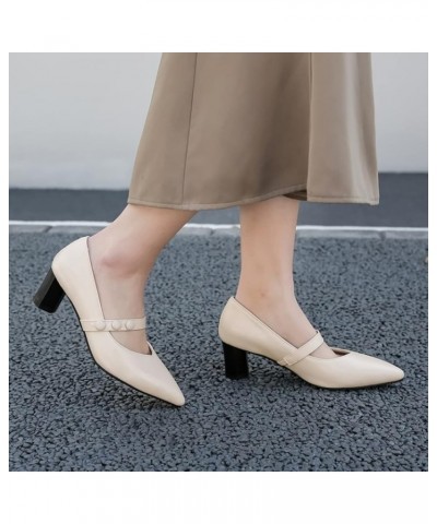 Woman Slip on One Strap Pumps Concise Pointy Toe Working Shoes Breathable Chunky High Heels Pumps Green $26.22 Pumps