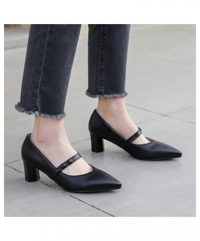 Woman Slip on One Strap Pumps Concise Pointy Toe Working Shoes Breathable Chunky High Heels Pumps Green $26.22 Pumps