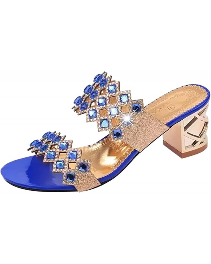 Wide Width Sandals for Women 7w Women Sandals Sequin Beads Slippers Sandals Thick Heel One Tan Dress Sandals Blue-b $28.98 Sa...