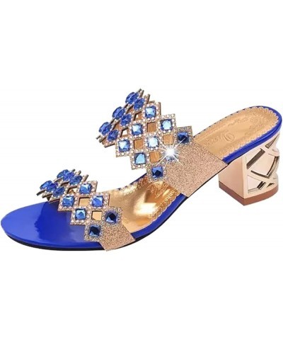 Wide Width Sandals for Women 7w Women Sandals Sequin Beads Slippers Sandals Thick Heel One Tan Dress Sandals Blue-b $28.98 Sa...