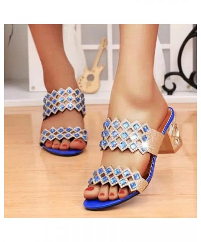 Wide Width Sandals for Women 7w Women Sandals Sequin Beads Slippers Sandals Thick Heel One Tan Dress Sandals Blue-b $28.98 Sa...