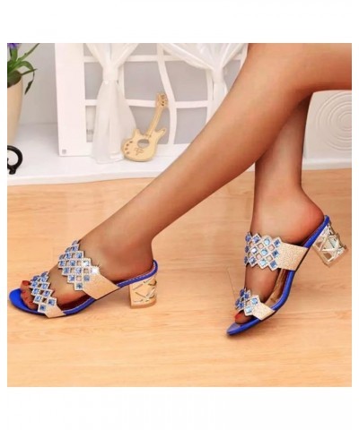 Wide Width Sandals for Women 7w Women Sandals Sequin Beads Slippers Sandals Thick Heel One Tan Dress Sandals Blue-b $28.98 Sa...