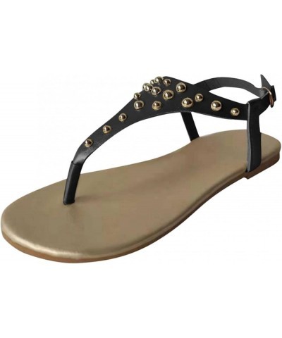 Sandals Women Dressy Summer Comfortable Flip Flops Beach Shoes Ankle T-Strap Thong Flat Sandals for Women A2 Black $13.05 San...