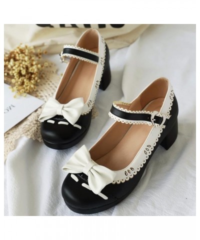 Women Round Toe Bows Mary Jane Lovely Block Mid Heels Pumps Black 2 $23.64 Pumps