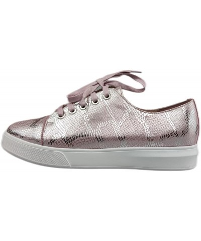 Women's Genuine Leather Lace Up Walking Shoes Slip On Sneakers Ladies Fashion Flats Comfortable Casual Shoes Pink Snakeskin $...