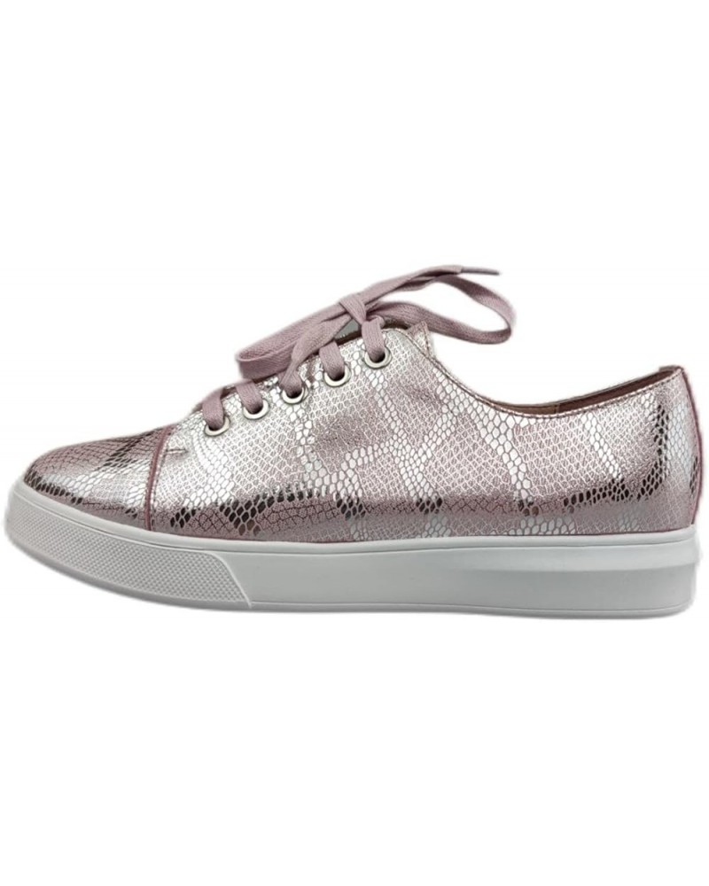 Women's Genuine Leather Lace Up Walking Shoes Slip On Sneakers Ladies Fashion Flats Comfortable Casual Shoes Pink Snakeskin $...