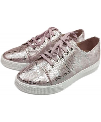 Women's Genuine Leather Lace Up Walking Shoes Slip On Sneakers Ladies Fashion Flats Comfortable Casual Shoes Pink Snakeskin $...