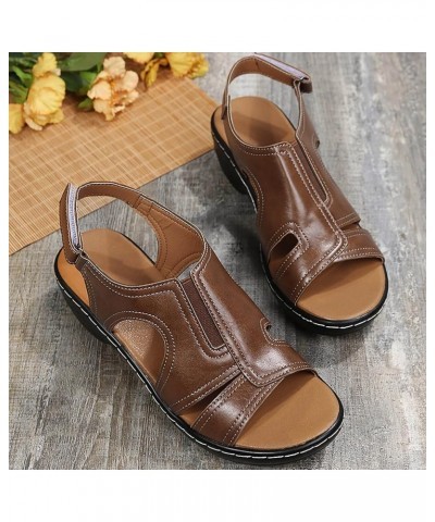 Women Comfortable Orthotic Non Slip Flat Mules Sandal Ankle Strap Buckle Peep Toe Summer Low Chunky Heel Shoe 105-ixpyn-brown...