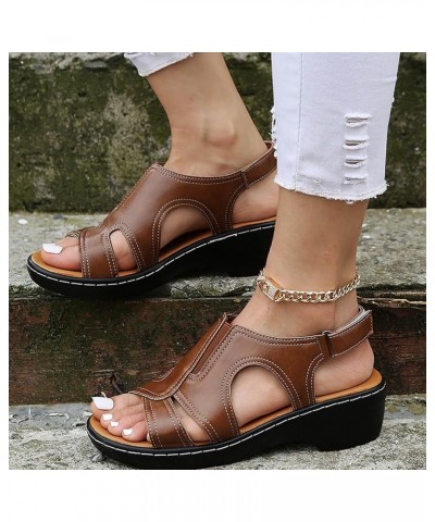 Women Comfortable Orthotic Non Slip Flat Mules Sandal Ankle Strap Buckle Peep Toe Summer Low Chunky Heel Shoe 105-ixpyn-brown...