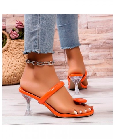 Shoe Land Womens Fluorescent Heels Sandals Transparent Stiletto Heeled Slides Square Open Toe Slip on Dress Mules 2024 Orange...