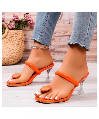 Shoe Land Womens Fluorescent Heels Sandals Transparent Stiletto Heeled Slides Square Open Toe Slip on Dress Mules 2024 Orange...