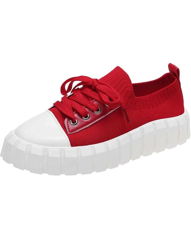 Ladies Sneakers Sneakers for Women Slip on Flats Platform Shoes Slippers Breathable Walking Sneaker Red $23.52 Fashion Sneakers