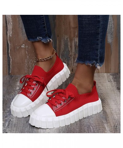 Ladies Sneakers Sneakers for Women Slip on Flats Platform Shoes Slippers Breathable Walking Sneaker Red $23.52 Fashion Sneakers