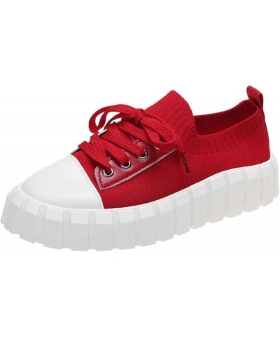 Ladies Sneakers Sneakers for Women Slip on Flats Platform Shoes Slippers Breathable Walking Sneaker Red $23.52 Fashion Sneakers