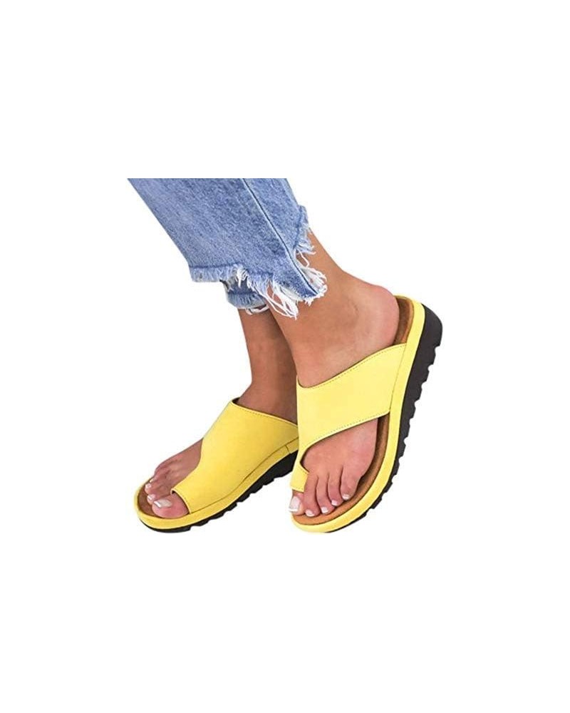 Orthopedic Bunion Corrector Sandals,Comfy Platform Flat Sole PU Leather Shoes for Women (Gold,7-7.5) Yellow 8.5-9 $15.90 Sandals