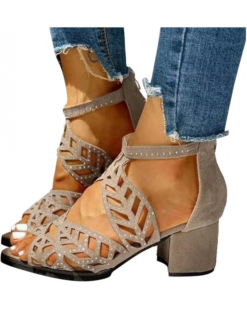 Women's Comfy Orthotic Sandals Shoes for Women, Peep Toe Cutout Zipper Chunky Heeled Sandals Breathable Summer C-beige $18.04...