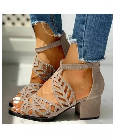 Women's Comfy Orthotic Sandals Shoes for Women, Peep Toe Cutout Zipper Chunky Heeled Sandals Breathable Summer C-beige $18.04...