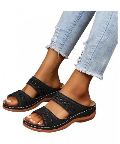 Women's Casual Two Band Sandals Open Toe Vintage Print Platform Wedge Sandals Slide Sandal Orthotic Arch Support 8black $21.0...