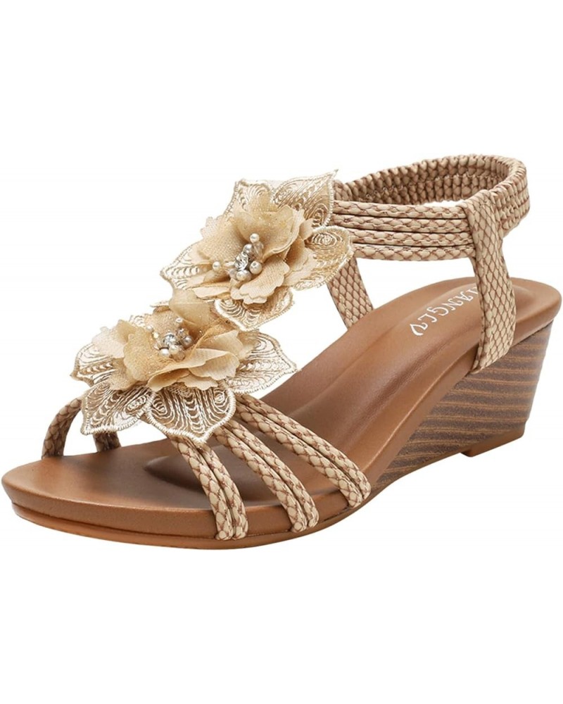 Flat Sandals, Women's Summer Wedges Sandals With Diamond Beads Jewelry Bohemian Style Z 15-yellow $12.41 Athletic Shoes