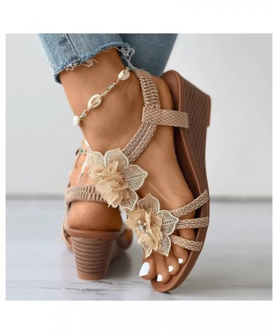 Flat Sandals, Women's Summer Wedges Sandals With Diamond Beads Jewelry Bohemian Style Z 15-yellow $12.41 Athletic Shoes