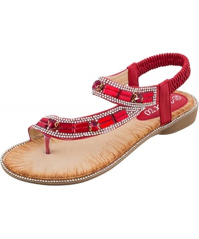 Sandals for Women Strappy Lace Up Platform Espadrille Wedge Sandals Flats Open Toe Comfort Soft Shoes 102-zoxro-red-c $23.68 ...