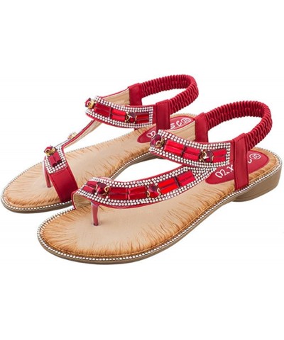 Sandals for Women Strappy Lace Up Platform Espadrille Wedge Sandals Flats Open Toe Comfort Soft Shoes 102-zoxro-red-c $23.68 ...