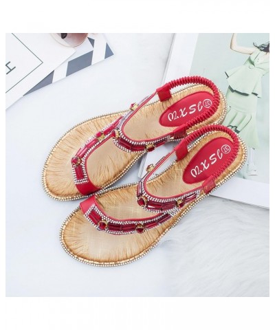 Sandals for Women Strappy Lace Up Platform Espadrille Wedge Sandals Flats Open Toe Comfort Soft Shoes 102-zoxro-red-c $23.68 ...