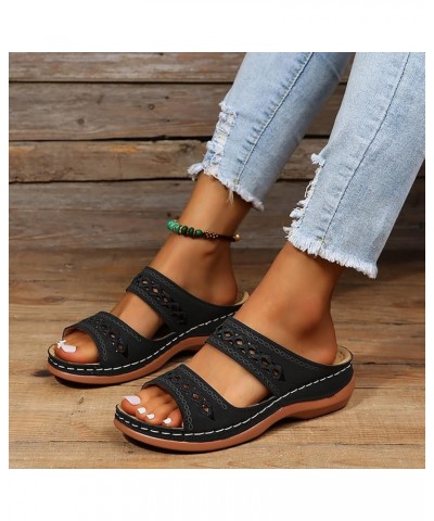 Women's Casual Two Band Sandals Open Toe Vintage Print Platform Wedge Sandals Slide Sandal Orthotic Arch Support 8black $21.0...