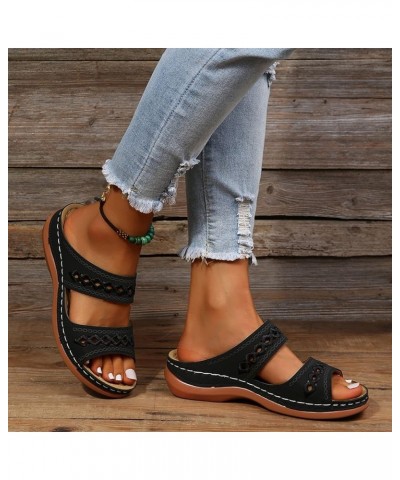 Women's Casual Two Band Sandals Open Toe Vintage Print Platform Wedge Sandals Slide Sandal Orthotic Arch Support 8black $21.0...