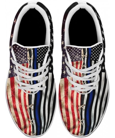 American Flag Shoes Womens Mens Road Running Shoes Tennis Walking Sneakers 4th of July Shoes Police Thin Blue Line American F...