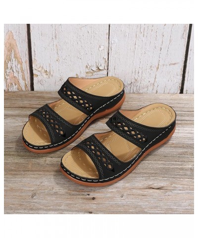 Women's Casual Two Band Sandals Open Toe Vintage Print Platform Wedge Sandals Slide Sandal Orthotic Arch Support 8black $21.0...