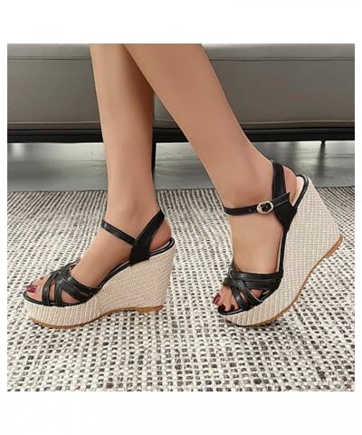 Wedge Sandals for Women dressy summer black and silver heels women flats comfortable dressy sandles womans dressy Z 14-black ...