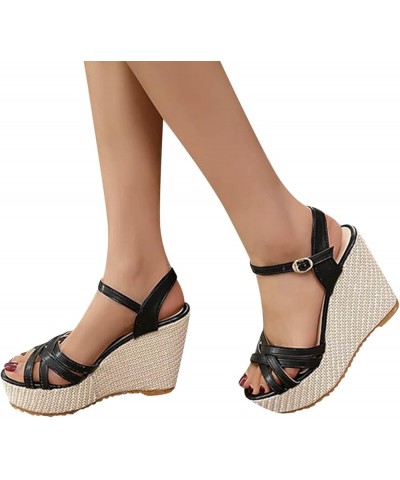 Wedge Sandals for Women dressy summer black and silver heels women flats comfortable dressy sandles womans dressy Z 14-black ...