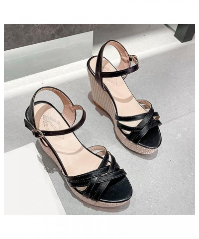 Wedge Sandals for Women dressy summer black and silver heels women flats comfortable dressy sandles womans dressy Z 14-black ...