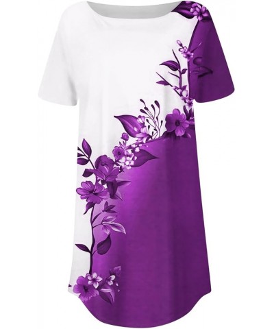 Womens Shirts Short Sleeve 2024 Comfy Tops Daily Dress Casual Round Neck Blouse Printed Tees Loose Pullover T Shirt 5-purple ...