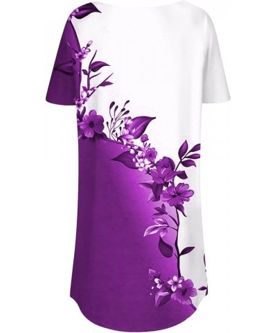 Womens Shirts Short Sleeve 2024 Comfy Tops Daily Dress Casual Round Neck Blouse Printed Tees Loose Pullover T Shirt 5-purple ...