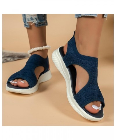 Flats Shoes Women Open Toe Strappy Lace Up Espadrille Block Heeled Casual Sandal Beach Slide Shoes 150-htrns-blue-a $11.78 Sl...