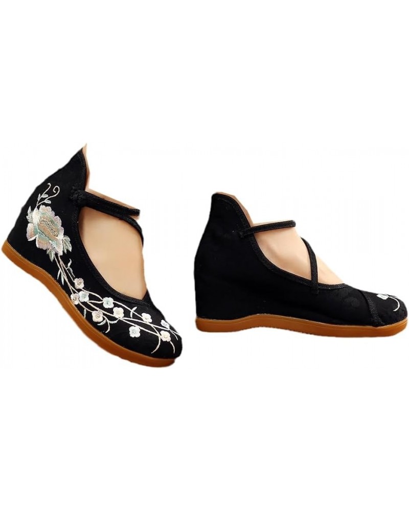 Wedge Sandals Summer Thick Heel Espadrilles Ankle Strap Women Cotton Shoes Ethnic Retro Button Wedges Embroidered Pumps Black...