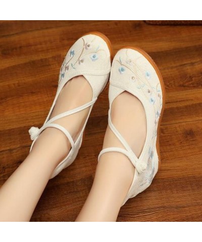 Wedge Sandals Summer Thick Heel Espadrilles Ankle Strap Women Cotton Shoes Ethnic Retro Button Wedges Embroidered Pumps Black...