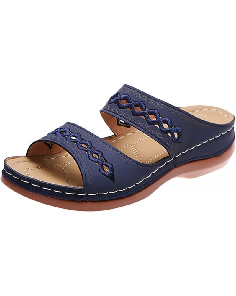 Orthopedic Sandals For Women Elegant Comfortable Dressy Casual Summer Arch Support Orthotic Slides Walking Shoes W-blue $14.8...