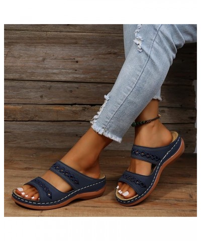 Orthopedic Sandals For Women Elegant Comfortable Dressy Casual Summer Arch Support Orthotic Slides Walking Shoes W-blue $14.8...