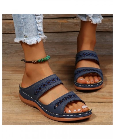 Orthopedic Sandals For Women Elegant Comfortable Dressy Casual Summer Arch Support Orthotic Slides Walking Shoes W-blue $14.8...