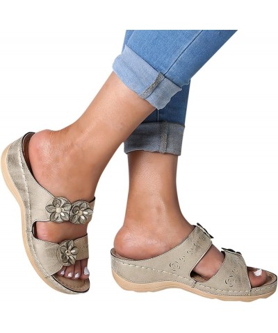 Sandals Women, Sandals Women Dressy Floral Sandals Breathable Open Toe Slip On Sandals Walking Slippers Light Gray $12.71 San...