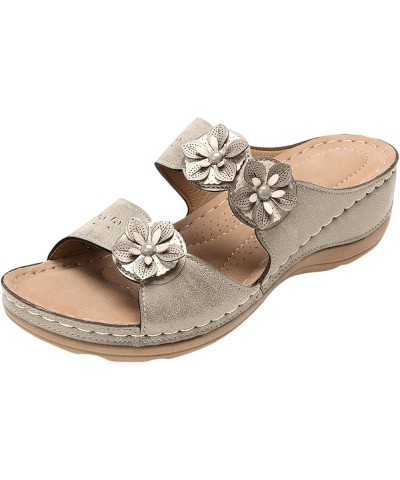 Sandals Women, Sandals Women Dressy Floral Sandals Breathable Open Toe Slip On Sandals Walking Slippers Light Gray $12.71 San...