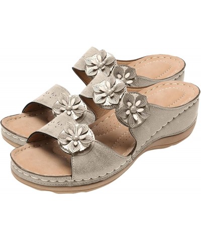 Sandals Women, Sandals Women Dressy Floral Sandals Breathable Open Toe Slip On Sandals Walking Slippers Light Gray $12.71 San...