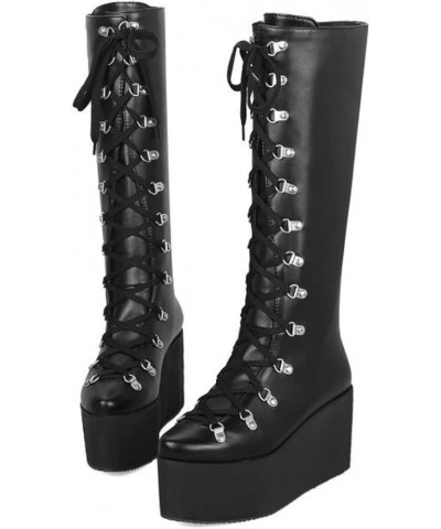 Knee High Boots for Women, Lace-up Riding Boots Faux Leather Winter Calf Boots Wedge Punk Motorcycle Boots Long $33.27 Boots