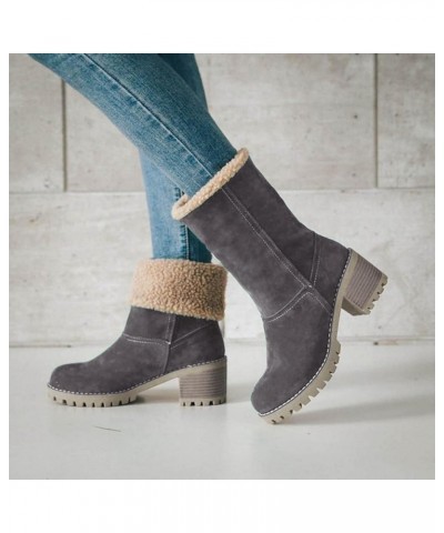 Winter Boots for Women Warm Suede Chunky Mid-Calf Block Heel Round Toe Faux Fur Snow Boots Outdoor Ankle Booties Grey $21.79 ...