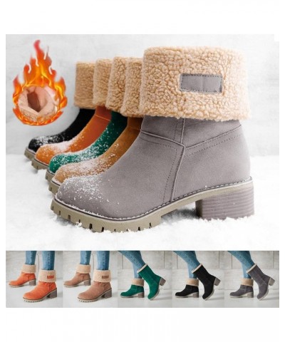 Winter Boots for Women Warm Suede Chunky Mid-Calf Block Heel Round Toe Faux Fur Snow Boots Outdoor Ankle Booties Grey $21.79 ...