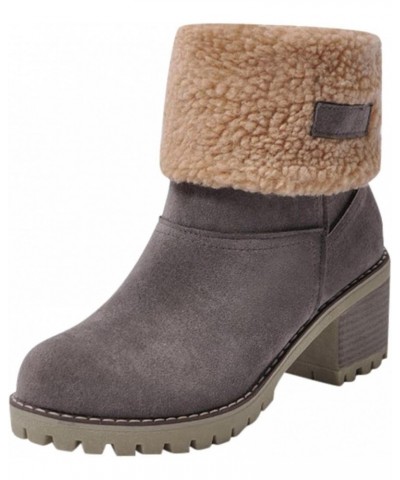 Winter Boots for Women Warm Suede Chunky Mid-Calf Block Heel Round Toe Faux Fur Snow Boots Outdoor Ankle Booties Grey $21.79 ...